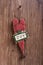 Christmas wooden decorations heart and christmas bell hanging on