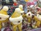 Christmas wool toys Golden and white snowmen and deer sold in store