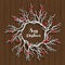 Christmas wreath on brown wooden background, illustration