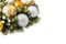 Christmas wreath card with christmas toys balls made of beads.