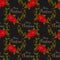 Christmas wreath decorated with holly berries branch and Red Poinsettia Christmas flower seamless pattern.