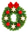 Christmas wreath decorated with red and golden ornaments