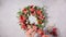 Christmas wreath of festive appetizer. Canapes with cheese, vegetables and ham.