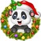 Christmas wreath with happy panda bear