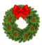 Christmas wreath with holly berry and red ribbon bow