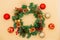 Christmas Wreath Made of Naturalistic Looking Pine Branches Decorated