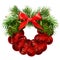 Christmas wreath from pine twigs, decorative balls and silk bow