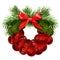 Christmas wreath from pine twigs, decorative balls and silk bow