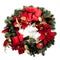 Christmas wreath with red and gold on white