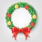 Christmas Wreath with Red Ribbon and Christmas balls Vectors design. Realistic Christmas ring illustration.