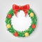 Christmas Wreath with Red Ribbon and Christmas balls Vectors design. Realistic Christmas ring illustration.