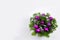 Christmas wreath with silver ribbon and purple baubles, copy spa