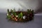 Christmas wreath with succulents and small decorative balls