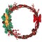 Christmas wreathNew Year and Christmas wreath. Traditional winter garland with red holly berries, squirrel, pine cones