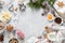 Christmas or Xmas baking culinary background. Ingredients for cooking pastry on kitchen table. New Year, X-mas or Noel holiday