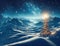 christmas xmas tree lights snow in fantastic landscape stars moon road - ai generated