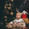 Christmas Xmas winter holiday concept. Merry Christmas. Happy children. Babies. hildren gift. Christmas story concept