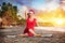 Christmas yoga in tropical beach