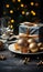 Christmass and New Year party table setting with winter holiday decorations