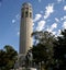 Christopher Columbus statue and Coit Tower in Pioneer Park, SFO, California