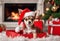 Chritmas scene - A cute chihuahua puppy with a Santa Claus hat - AI generated