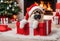 Chritmas scene - A cute puppy dog in a red gift box - AI generated