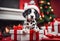 Chritmas scene - A cute puppy dog in a red gift box - AI generated