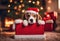 Chritmas scene - A cute puppy dog in a red gift box - AI generated