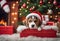 Chritmas scene - A cute puppy dog in a red gift box - AI generated