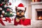 Chritmas scene - A cute puppy dog in a red gift box - AI generated