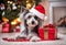 Chritmas scene - A cute puppy dog in a red gift box - AI generated