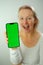 Chroma Key Phone green screen space for advertising Hurray Victory has found Fabulous Photo of a woman in a white T