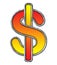 Chrome Dollar Sign with red to yellow gradient on white