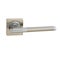 Chrome door handle on a square base with a rounded straight handle in a combination color