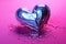 Chrome heart in y2k style with holographic liquid. Trendy Valentine's Day card