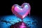 Chrome heart in y2k style with holographic liquid. Trendy Valentine's Day card