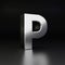 Chrome letter P uppercase. 3D render shiny metal font isolated on black background