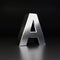 Chrome letter A uppercase. 3D render shiny metal font isolated on black background