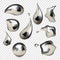 Chrome metal droplet set realistic on white background