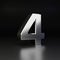 Chrome number 4. 3D render shiny metal font isolated on black background