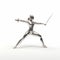 Chrome-plated Minimalist Female Fencing Fighter In 3d Illustration