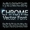 Chrome, steel or silver letters and numbers vector alphabet. Metallic typeface, font