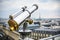 Chrome telescope over Paris landscape on Lafayette Gallery terrace