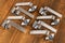 Chromed door handles for wooden doors. Door furniture, close-up