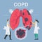 Chronic obstructive pulmonary disease or COPD. Lung have breathing problems and poor airflow. Vector illustration in flat design