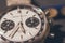 Chronograph mechanical watch dial macro