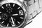 Chronograph watch with metallic belt extreme closeup