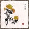 Chrysanthemum flowers on vintage background. Traditional oriental ink painting sumi-e, u-sin, go-hua.