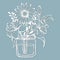 Chrysanthemum and Lily in a jar of water. Vector illustration. Paper flower, stickers. Laser cut. Template for Plotter. Pattern