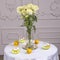 Chrysanthemum on the table with lemons